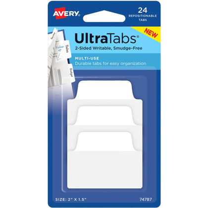 Avery® Ultra Tabs: Repositionable Multi-Use Tabs - Clear Film White Paper - 24 Pack - Index Accessories & Page Markers