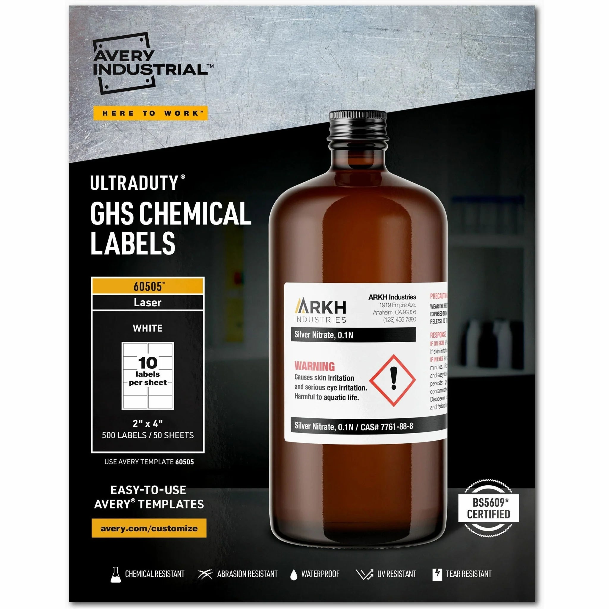 Avery® UltraDuty™ GHS Chemical Labels: 2x4 Laser Printers Water-Resistant Film - Specialty & Warning Labels