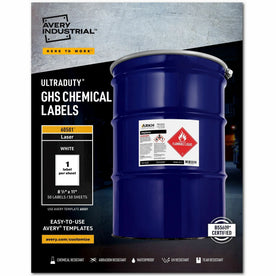 Avery® UltraDuty™ GHS Chemical Labels: Laser Printers 8.5’’ x 11’’ Water Resistant - 50 Sheets - Specialty & Warning