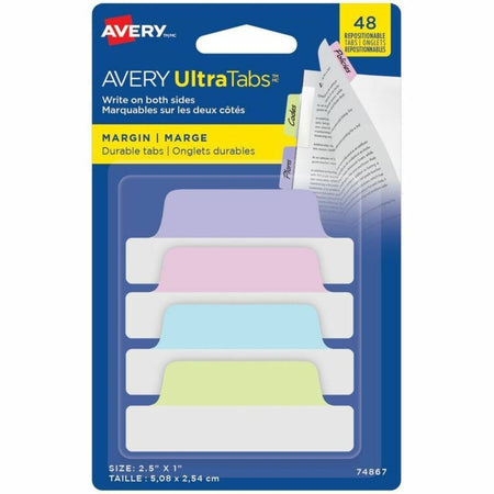 Avery® UltraTabs Repositionable Margin Tabs - 48 Tab(s) - 1’’ Tab Height x 2.50’’ Width - Index Accessories & Page