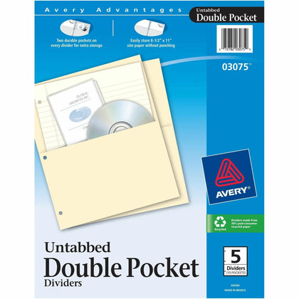 Avery® Untabbed Double Pocket Dividers: Letter Size Buff 5-Pack - Binder Pockets