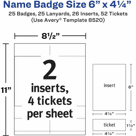 Avery® Vertical Name Badges Kit: Print Tickets 4-1/4’’ x 6’’ - White Black - ID & Supplies
