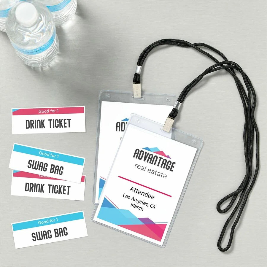 Avery® Vertical Name Badges Kit: Print Tickets 4-1/4’’ x 6’’ - White Black - ID & Supplies