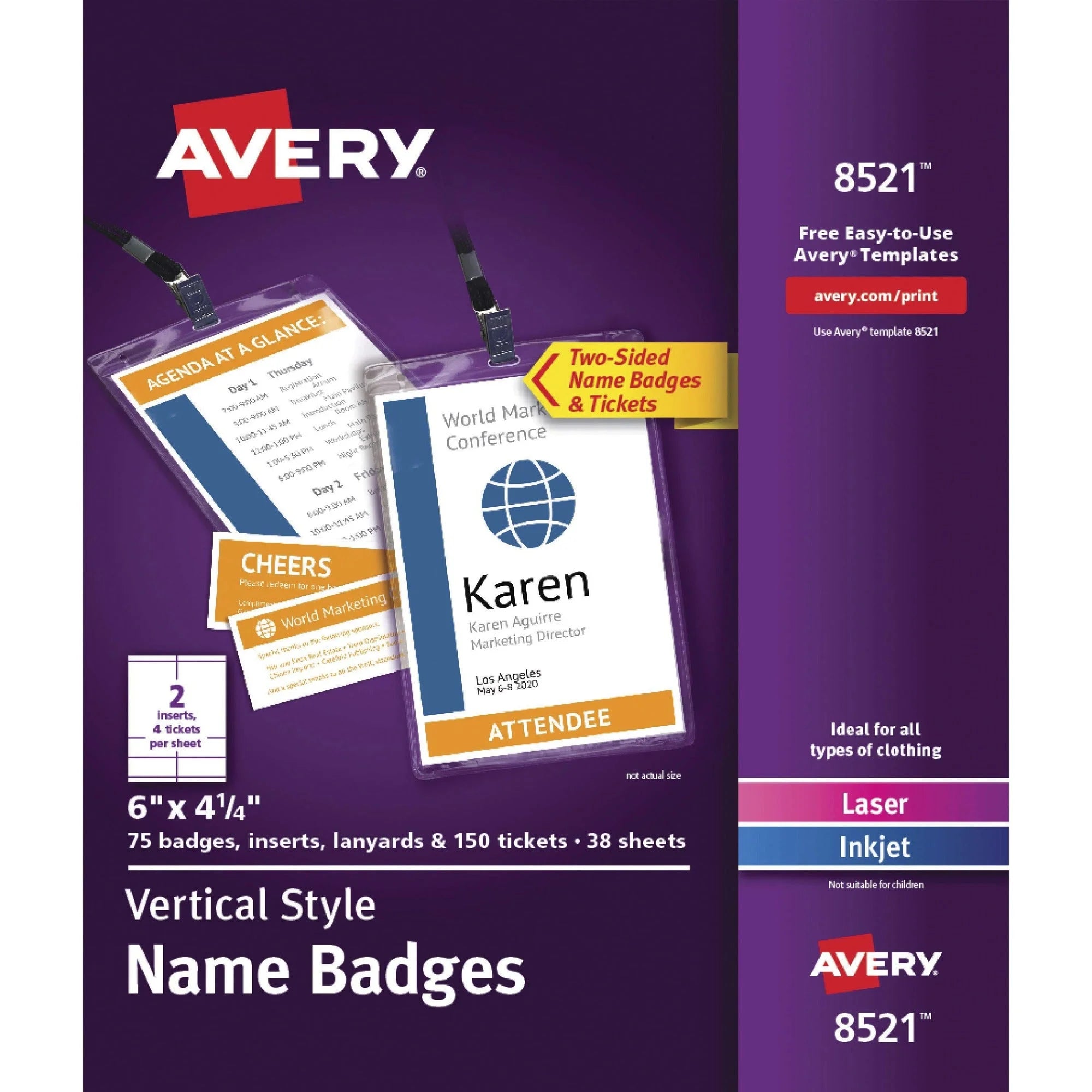 Avery® Vertical Name Badges: Printable Durable & Reusable - White - 375/Carton - ID Badges Supplies