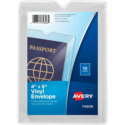 Avery® Vinyl File Pocket: 4’’ x 6’’ 30 Sheets Capacity Transparent - Pack of 10 - Filing Jackets & Pockets