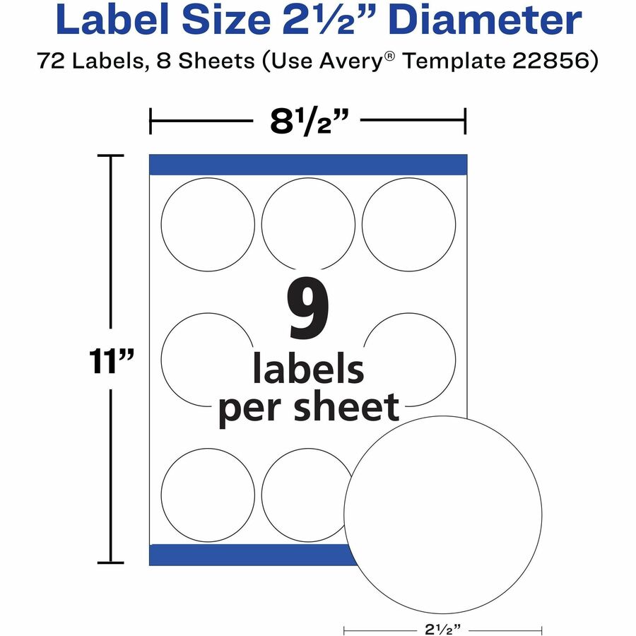 Avery® Waterproof Round Labels, 2.5" Diameter, White, 72ct (22856) - Alternate-Image6