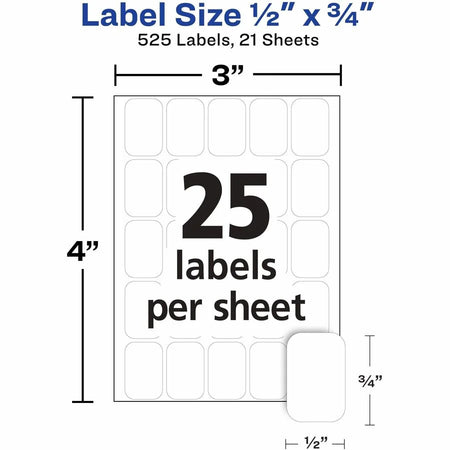 Avery® White Multi-Use Labels: 1/2’’ x 3/4’’ Removable Adhesive - 525 Labels/Pack - Multipurpose & ID Labels