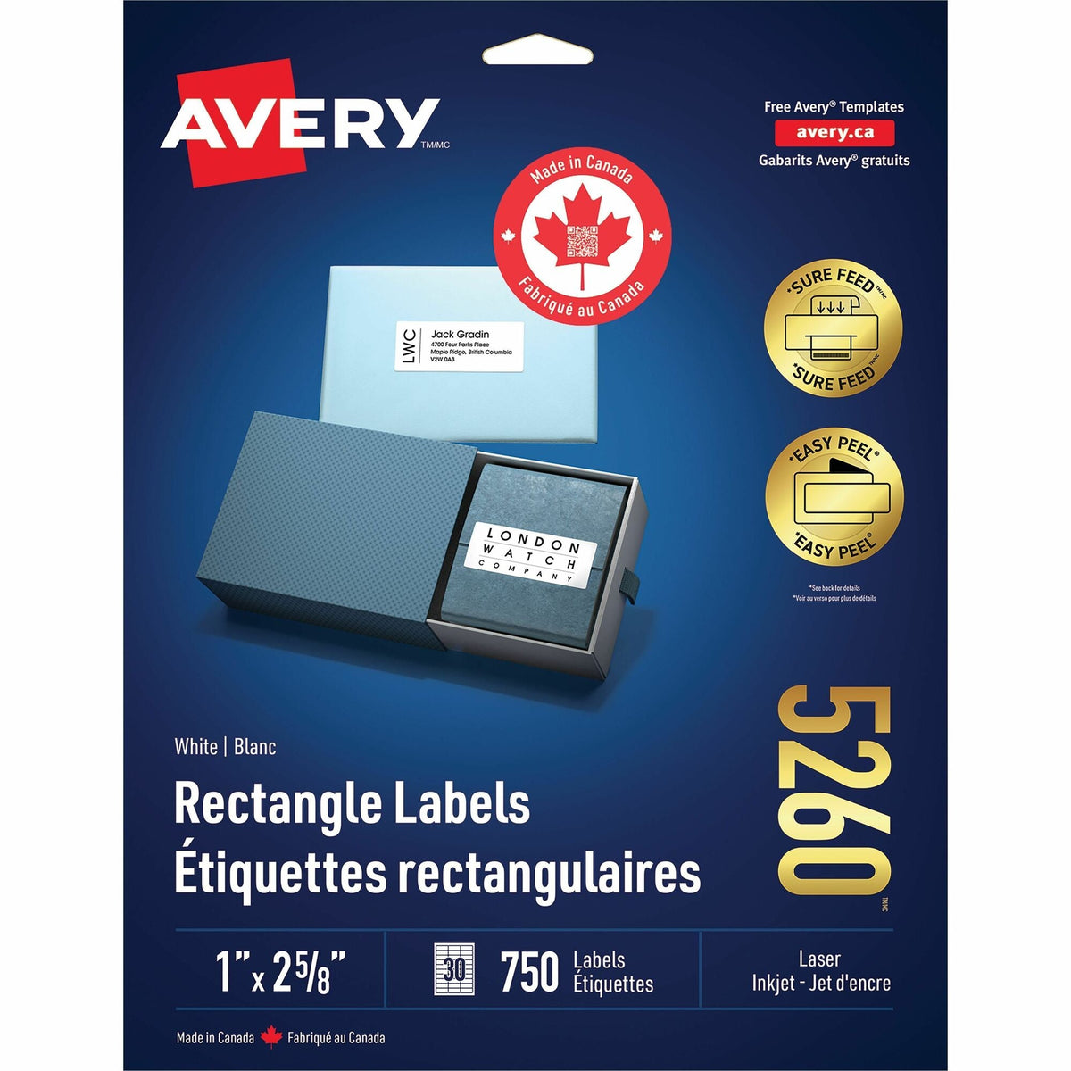 Avery® White Rectangle Labels with Sure Feed Technology - 2000