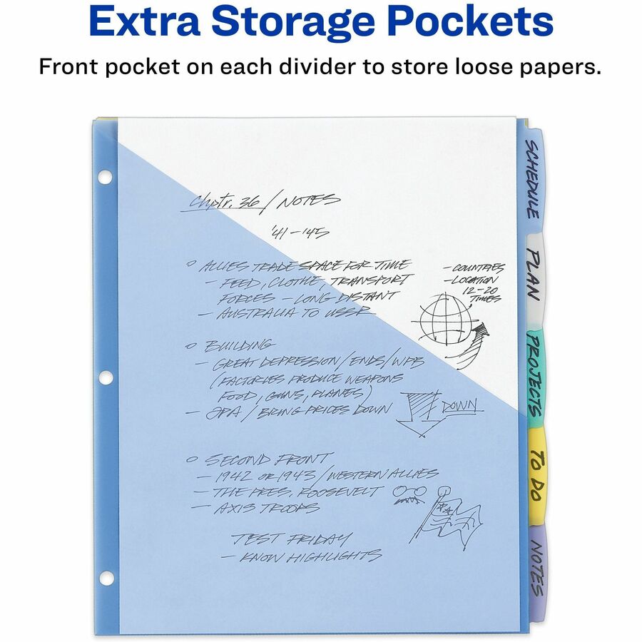 Avery® Write & Erase Durable Plastic Dividers w/Pockets, 5-tab, Multicolor - Front