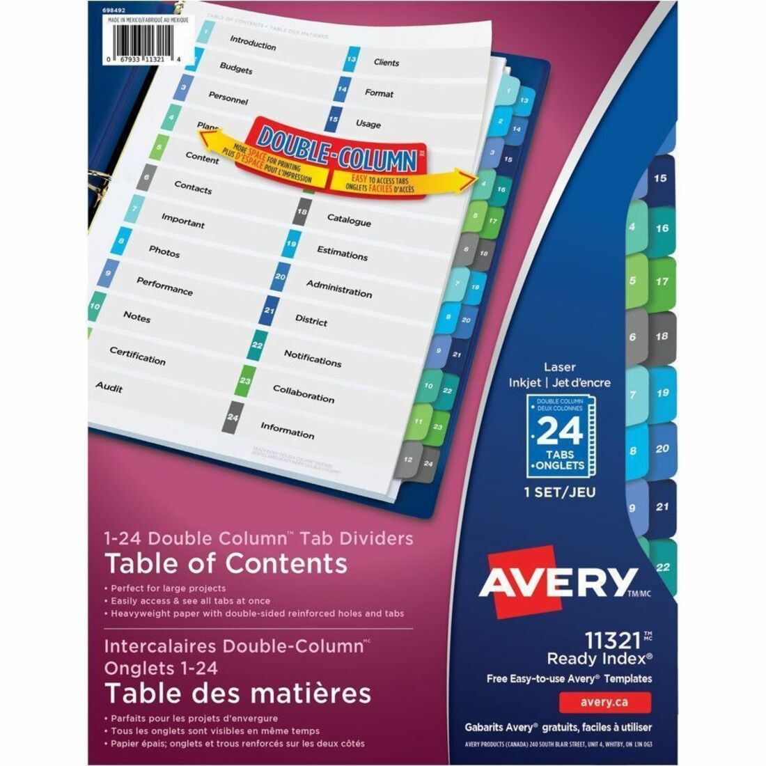 Avery Ready Index® Double Column Table of Content Dividers - 1100
