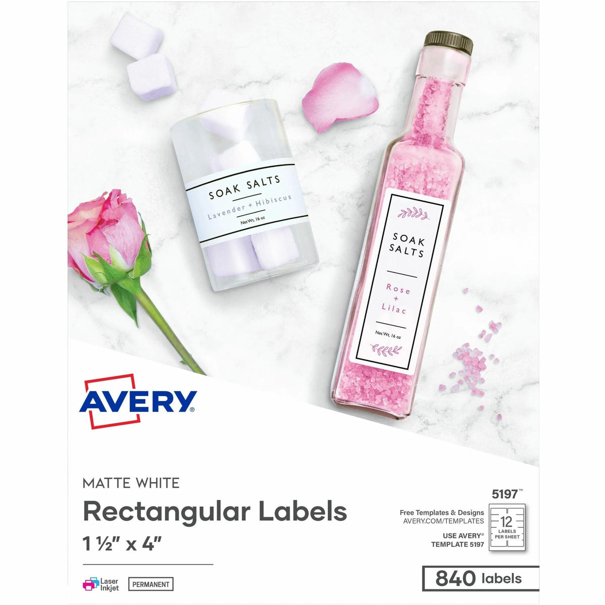 Avery Rectangle Labels: Permanent Adhesive Matte White - 840/Carton - Media Labels