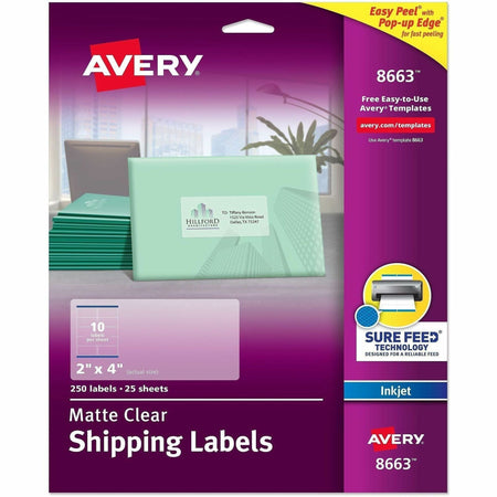 Avery Shipping Labels, Sure Feed, 2" x 4" , 100 Clear Labels (18663) - 2000