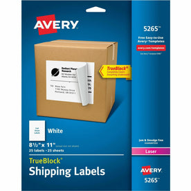 Avery Shipping Labels: TrueBlock 8.5’’ x 11’’ White Jam-free - 25 Pack - Address / Labels