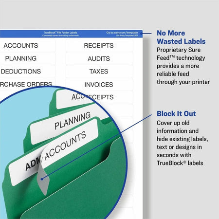 Avery TrueBlock File Folder Labels: White Paper Permanent Adhesive - 600 Labels - Filing