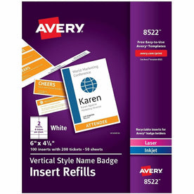 Avery® Vertical Name Badge and Ticket Insertsfor Laser and Inkjet Printers - 2000