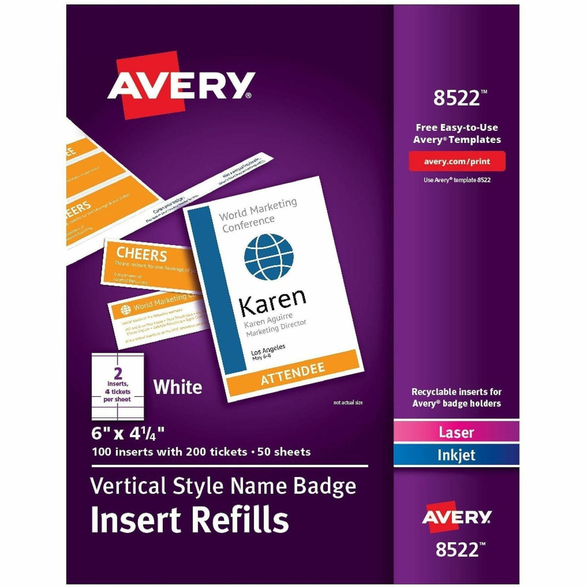 Avery® Vertical Name Badge and Ticket Insertsfor Laser and Inkjet Printers - 2000