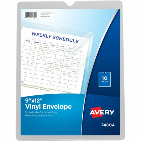 Avery Vinyl File Pocket: Clear 9’’ x 12’’ - 60 Sheets Capacity - Filing Jackets & Pockets