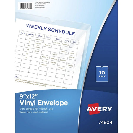 Avery Vinyl File Pocket: Clear 9’’ x 12’’ - 60 Sheets Capacity - Filing Jackets & Pockets