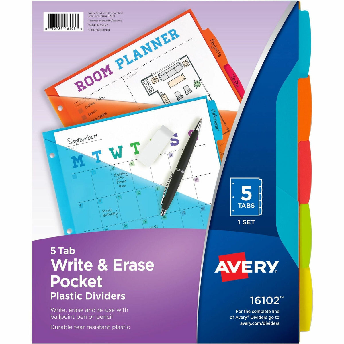 Avery Write & Erase Durable Plastic Dividers with Pocket - 2000