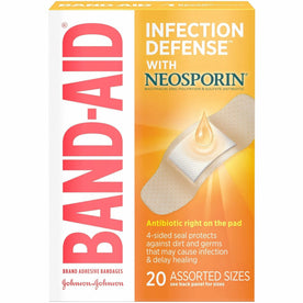 Band-Aid Infection Defense Bandages with Neosporin - Assorted Sizes - Beige - 20/Box - & Wraps