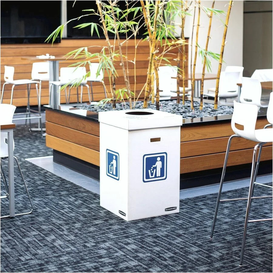 Bankers Box Recycling Bins: 42 gal 18x18x30 Corrugated Paper White/Blue - 10/Ctn - Bins