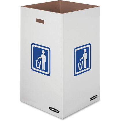Bankers Box Recycling Bins: 42 gal 18x18x30 Corrugated Paper White/Blue - 10/Ctn - Bins