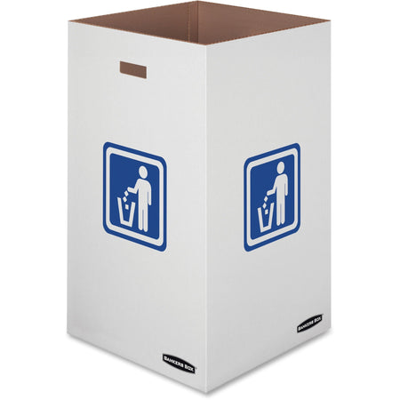 Bankers Box Recycling Bins: 42 gal 18x18x30 Corrugated Paper White/Blue - 10/Ctn - Bins
