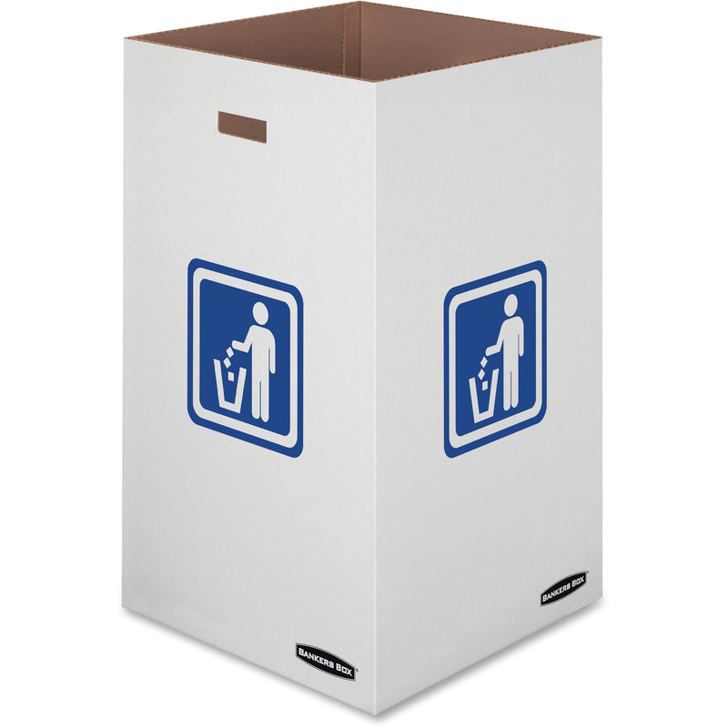 Bankers Box Recycling Bins: 42 gal 18x18x30 Corrugated Paper White/Blue - 10/Ctn - Bins