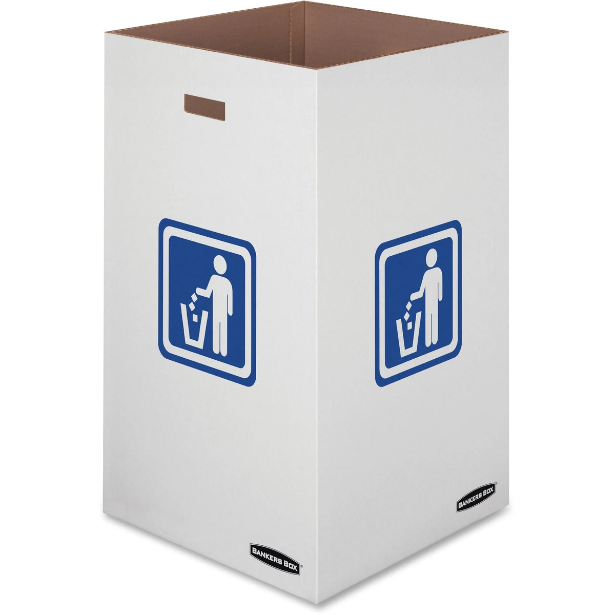 Bankers Box Recycling Bins: 42 gal 18x18x30 Corrugated Paper White/Blue - 10/Ctn - Bins