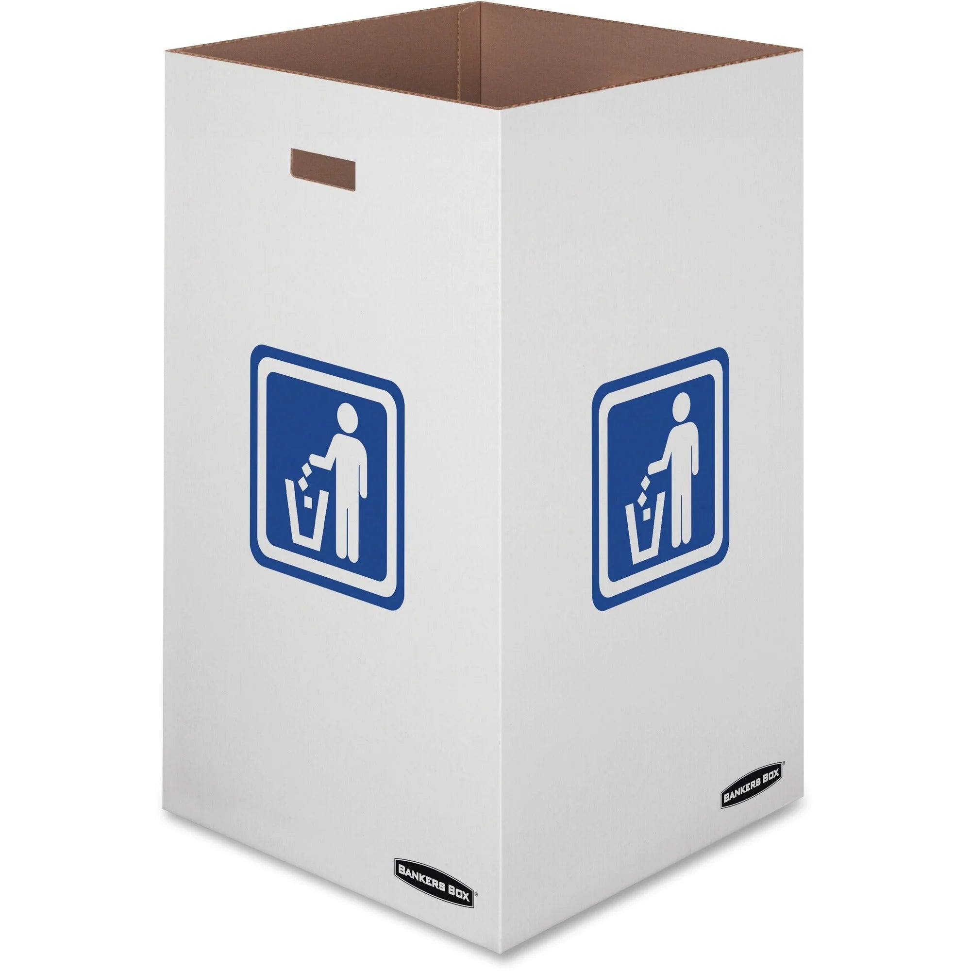 Bankers Box Recycling Bins: 42 gal 18x18x30 Corrugated Paper White/Blue - 10/Ctn - Bins