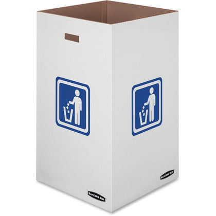 Bankers Box Recycling Bins: 42 gal 18x18x30 Corrugated Paper White/Blue - 10/Ctn - Bins