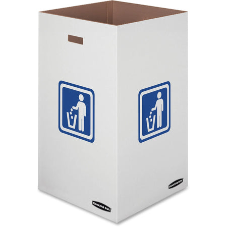 Bankers Box Recycling Bins: 42 gal 18x18x30 Corrugated Paper White/Blue - 10/Ctn - Bins
