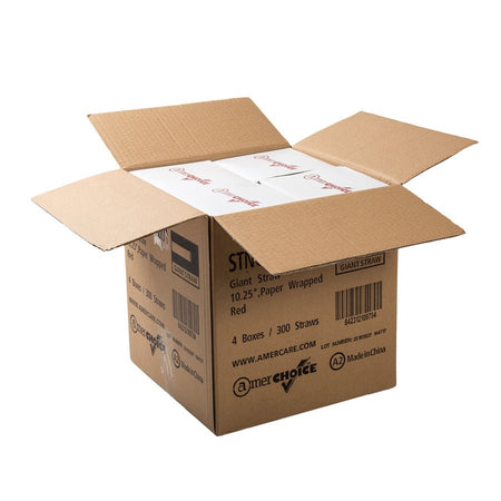 Banyan Giant Red Straws - Wrapped - 10.3’’ Length - 1200 / Carton