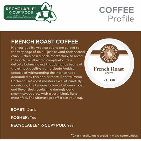 Barista Prima Coffeehouse® K-Cup Pod French Roast Keurig Single Serve Pods 24 Count - Compatible with Brewer - Coffee
