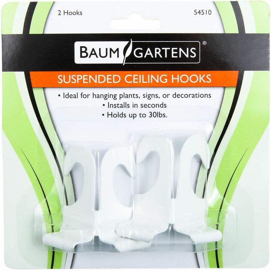 Baumgartens Suspended Ceiling Hooks 2 Pack WHITE (54510) - 30 lb (13.61 kg) Capacity - Durable - 2’’ Size - Mounting