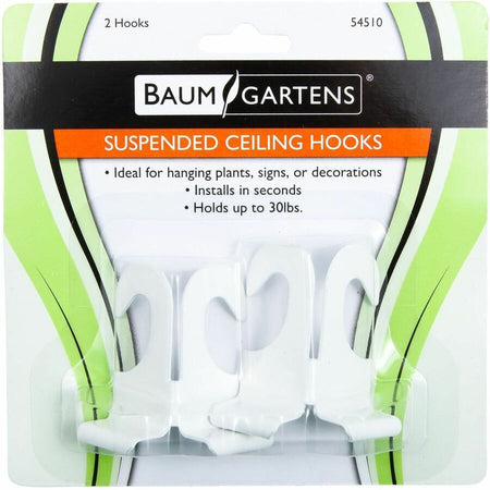 Baumgartens Suspended Ceiling Hooks 2 Pack WHITE (54510) - 30 lb (13.61 kg) Capacity - Durable - 2’’ Size - Mounting