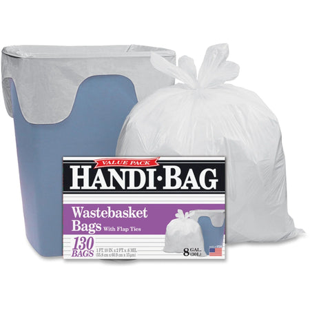 Berry Handi-Bag Small Wastebasket Bags - 8 gal Capacity - White - 130/Box - Trash & Liners