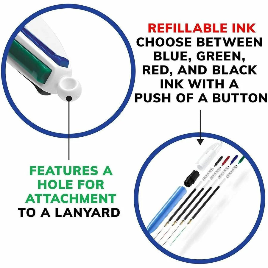 BIC 4-Color Retractable Ball Pen: Medium Point Refillable Opaque Blue Barrel - Pens