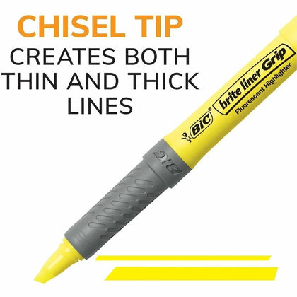 BIC Brite Liner Grip Highlighter Set - Fluorescent Assorted Ink - Highlighters