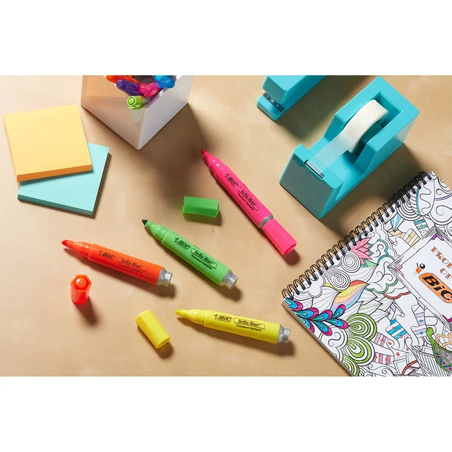 BIC Brite Liner Grip XL Highlighters: Fluorescent Assorted Ink 4/Set - Highlighters