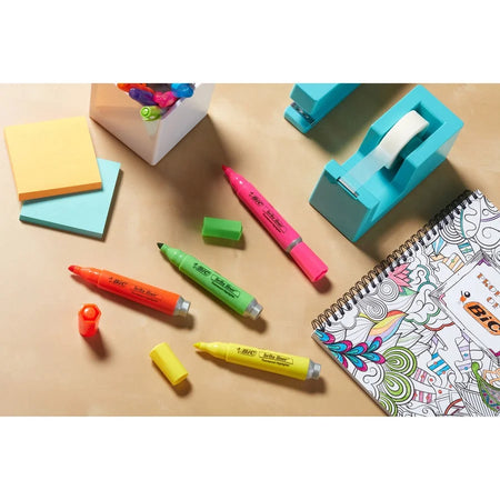 BIC Brite Liner Grip XL Highlighters: Fluorescent Assorted Ink 4/Set - Highlighters