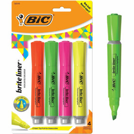 BIC Brite Liner Grip XL Highlighters: Fluorescent Assorted Ink 4/Set - Highlighters