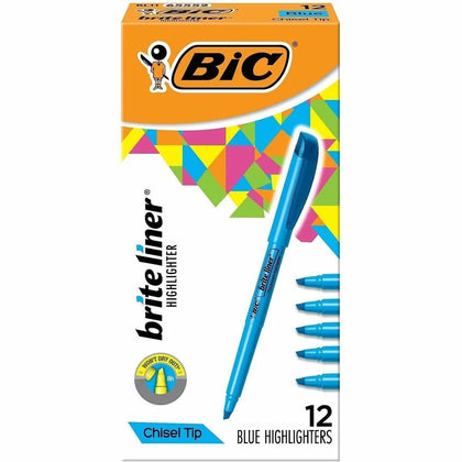 BIC Brite Liner Highlighters: Chisel Marker Point Blue Ink - Pack of 12 - Highlighters