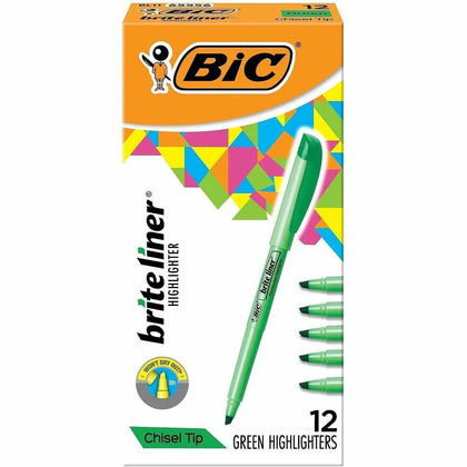BIC Brite Liner Highlighters: Fluorescent Green Ink Chisel Marker Point - Highlighters