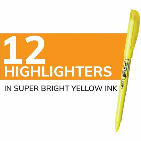BIC Brite Liner Highlighters: Fluorescent Yellow - Chisel Marker Point - Highlighters