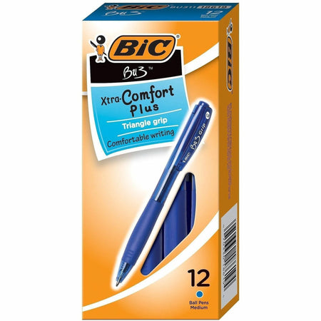 BIC BU3 Retractable Ballpoint Pen: 1mm Medium Point Blue Ink - 1 Dozen - Pens