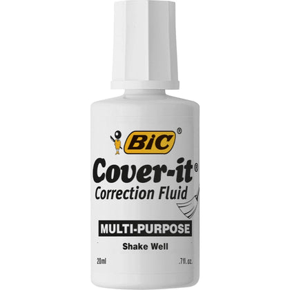 BIC Cover-it Correction Fluid: 20mL White Fast-drying Formula - Supplies