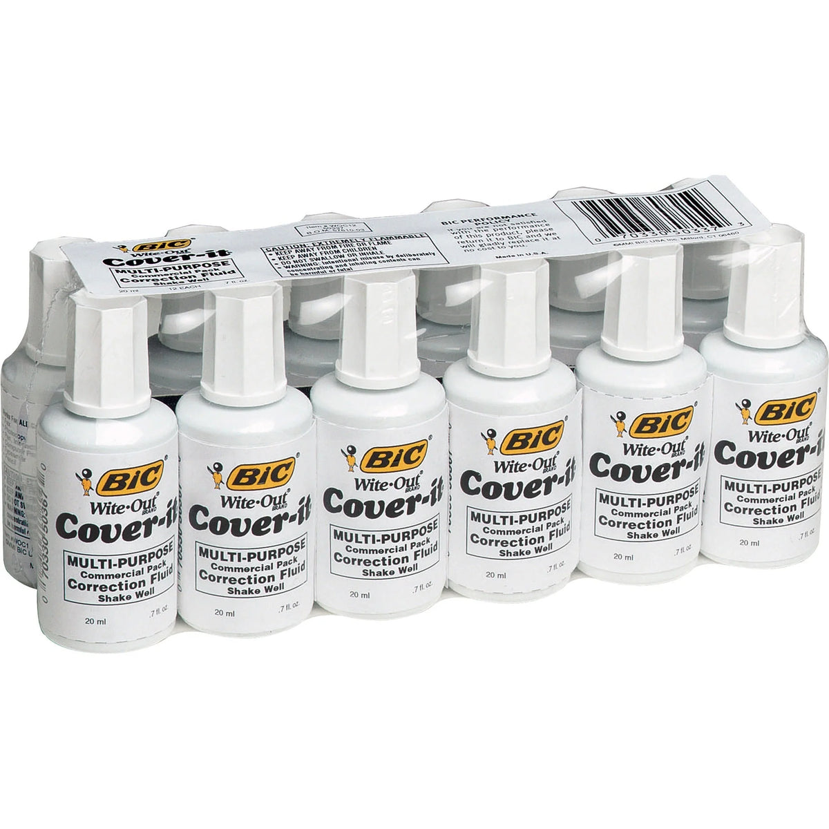 BIC Cover-it Correction Fluid: Foam Wedge Applicator 20mL White Fast-drying - 1 Dozen - Supplies