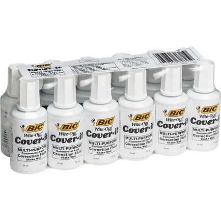 BIC Cover-it Correction Fluid: Foam Wedge Applicator 20mL White Fast-drying - 1 Dozen - Supplies