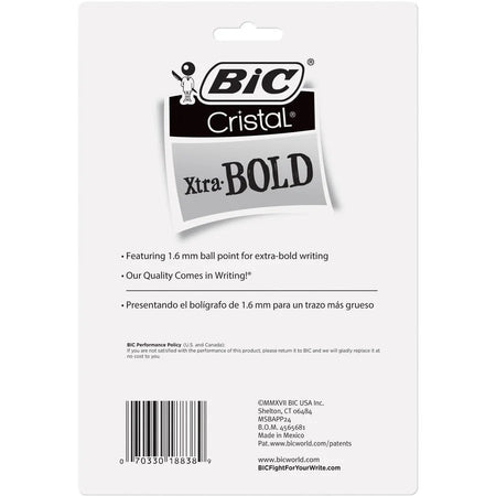 BIC Cristal Ballpoint Pen: 1.6mm Bold Point Assorted Ink 24-Pack - Pens